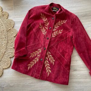Bob Mackie Red & Gold Suede Jacket Women's Medium Retro Boho Western Fall Indie